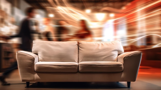 Foto sofa em uma loja de móveis com fundo desfocado para banners e promoções