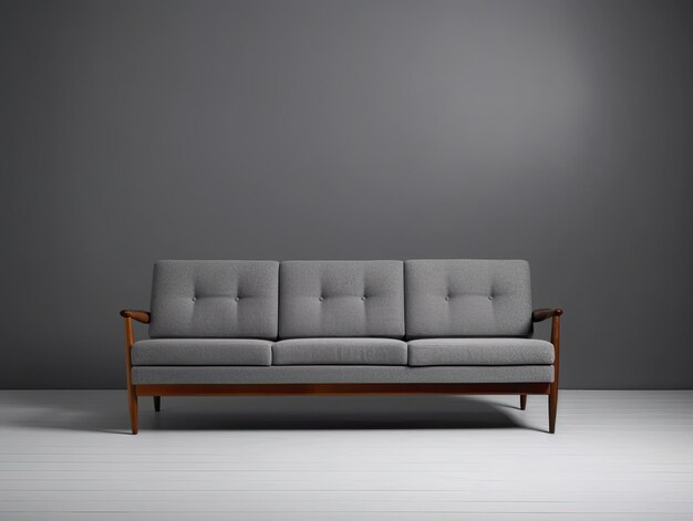 Foto un sofá de estilo escandinavo simple y cómodo con cojines y almohadas suaves en un blanco gris