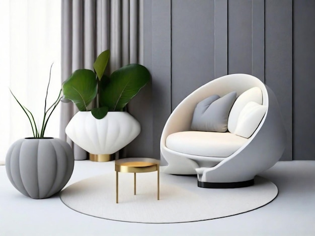 Sofá de estilo minimalista y mueble redondeado para salón.