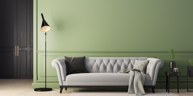 Un sofá con un fondo gris.