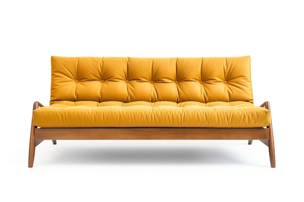 Sofá futon dourado moderno isolado de meados do século em IA generativa de fundo branco