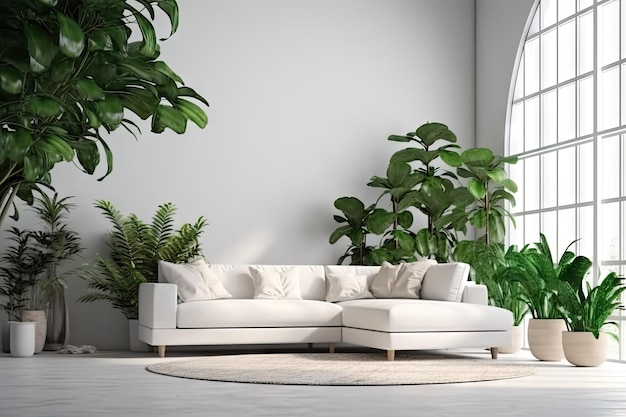Sofá grande no interior do quarto moderno Mobiliário doméstico de luxo Sofá verde Abstrato Ilustração de IA generativa