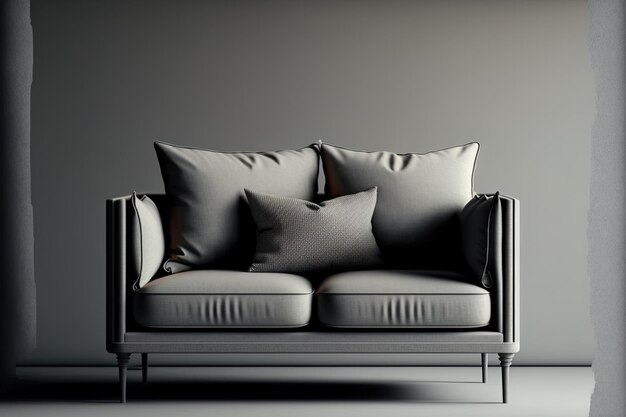 Sofá gris con dos cojines para cada asiento solo