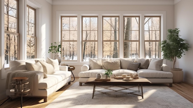 sofá gris en el interior de la sala de estar blanca con espacio de copia renderización 3D