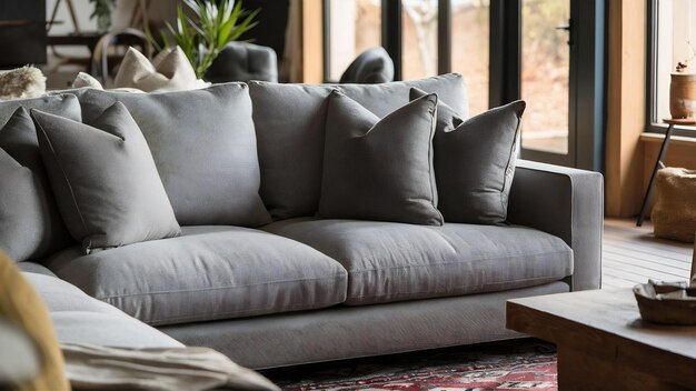 Sofa gris en el salón