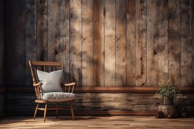 sofá en habitación de madera de casa o rancho con sol IA generativa