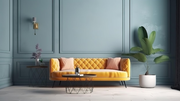 Sofa im lila Wohnzimmer mit Kopierraum Generative Ai