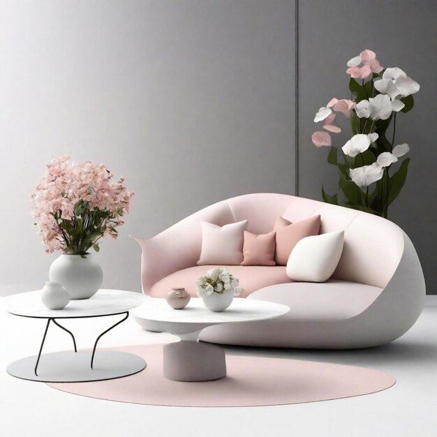 Sofa im minimalistischen Stil und abgerundete Möbel für das Wohnzimmer