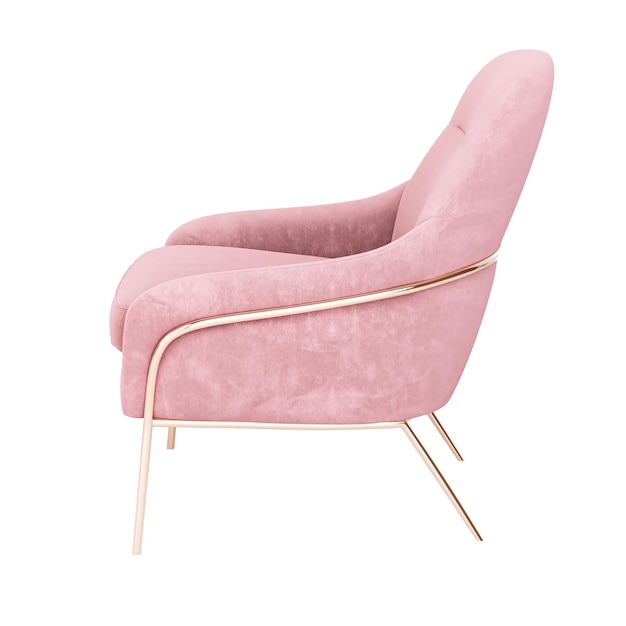 Sofá individual de ocio de tela rosa de muebles 3d aislado en un diseño de decoración de fondo blanco para vivir