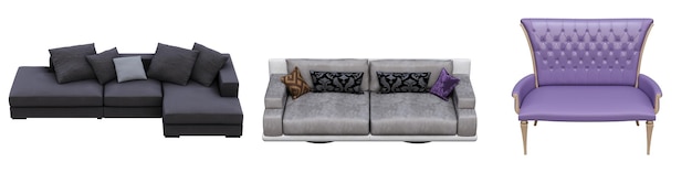 Sofa isoliert auf weißem Hintergrund, Innenmöbel, 3D-Illustration, cg-Rendering