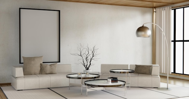 Sofa japonesa en la habitación Japón diseño tropical y tapete tatami suelo