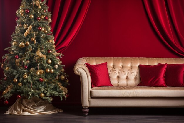 Sofa junto al árbol de Navidad