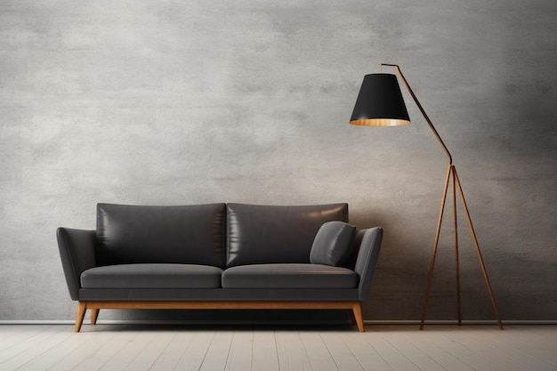 Sofa moderna com uma lâmpada de chão