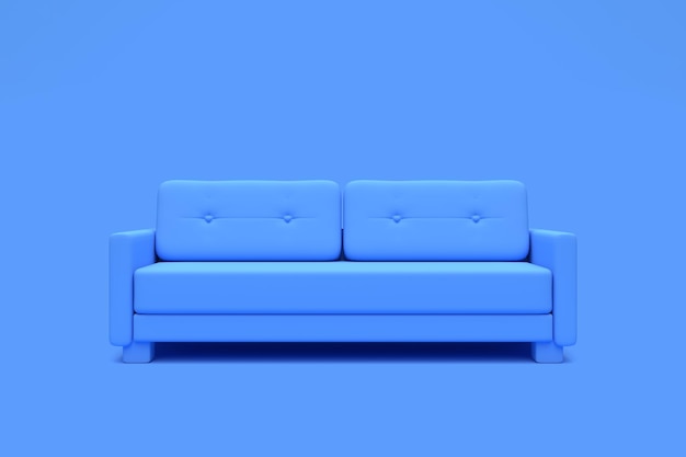 Sofá moderno aislado en una sala de estar azul pastel Fondo interior vacío 3D Render