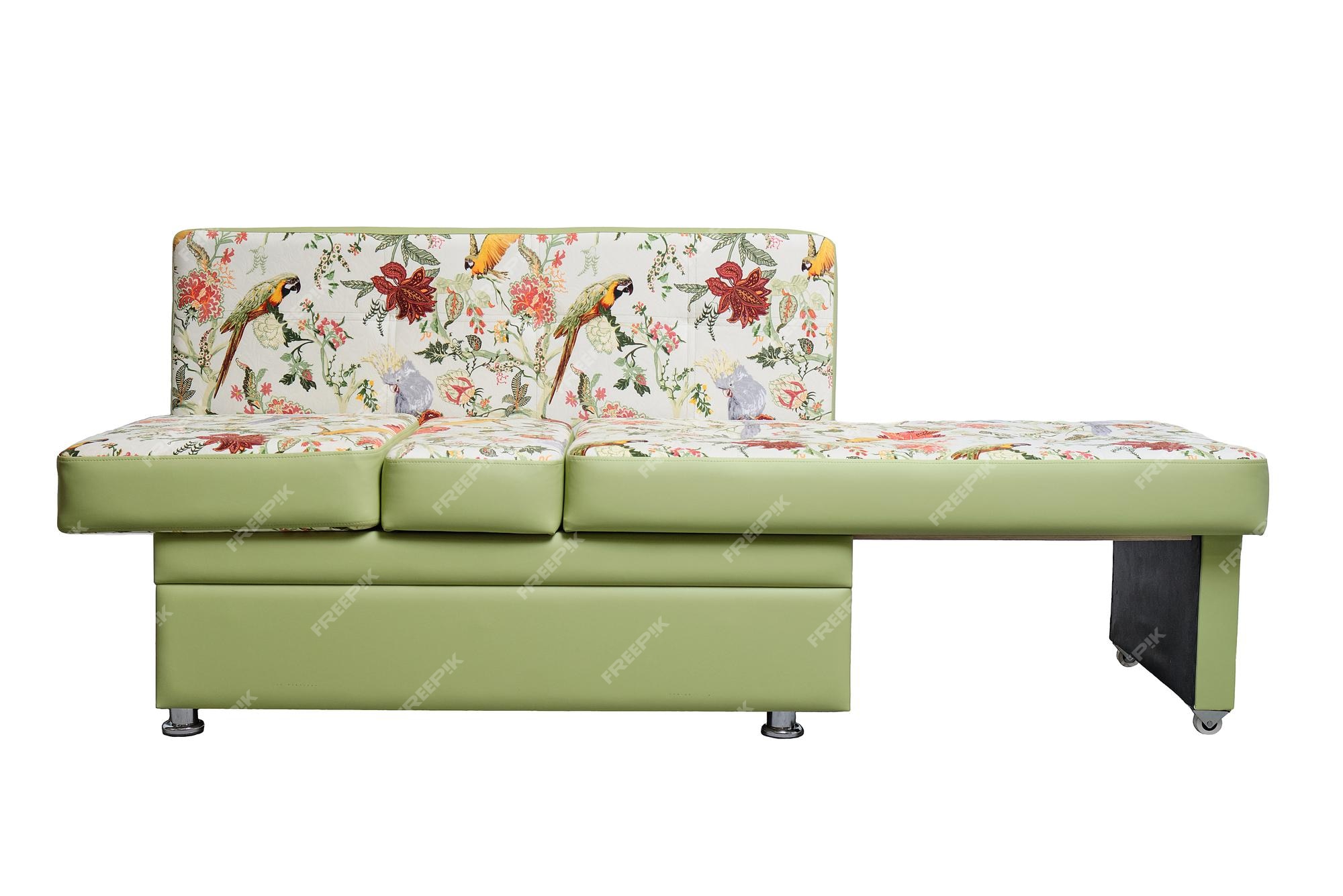 Sofá moderno de cuero verde extendido con estampado colorido sofá  contemporáneo | Foto Premium