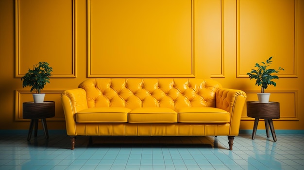 sofá moderno em fundo de parede colorido