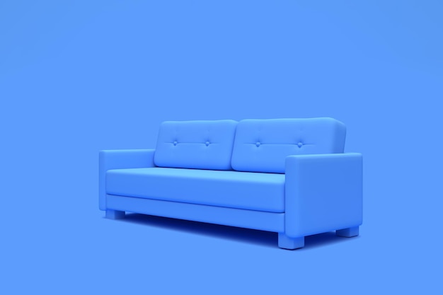 Sofá moderno isolado em uma sala de estar azul pastel Fundo interior vazio 3D render