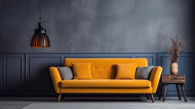 Sofá moderno junto a un concepto de diseño de interiores de pared