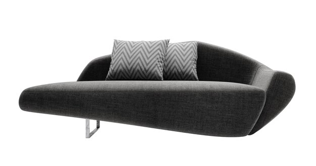 Sofá moderno y de lujo de tela gris con almohadas aisladas sobre fondo blanco Colección de muebles