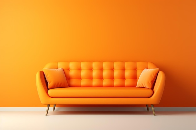 Foto sofá naranja en una habitación naranja con pared naranja renderización 3d