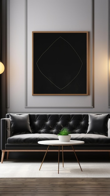 sofá negro y marco de póster de maqueta Imagen sala de estar moderna papel pintado móvil vertical