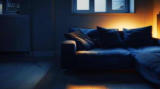 Foto sofa oscura en el interior de la sala de estar ia generativa