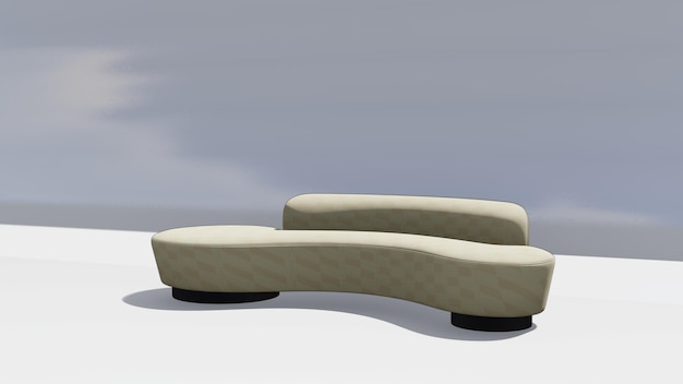 sofá oval de renderización en 3D con crema