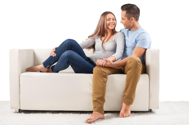 Foto sofá pareja relación alegre aislado feliz felicidad