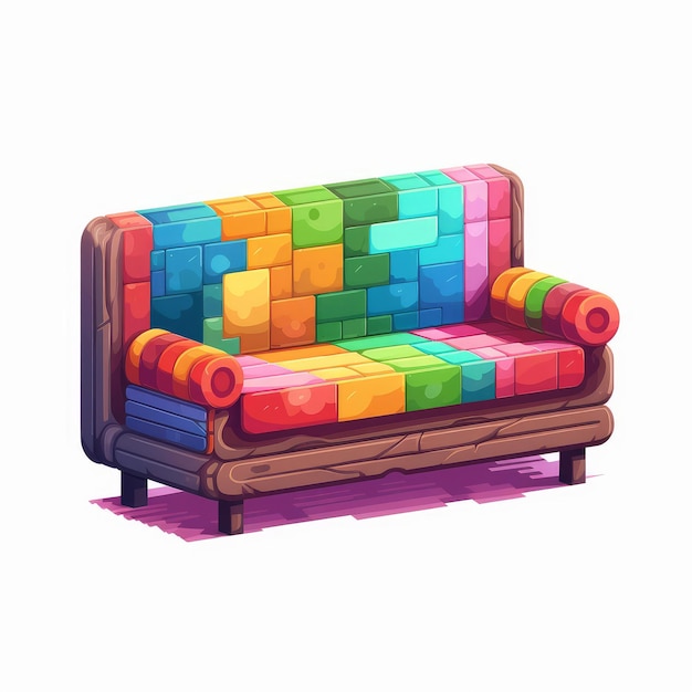 Sofá Pixel Art con colores vibrantes de Pixelplantmaster