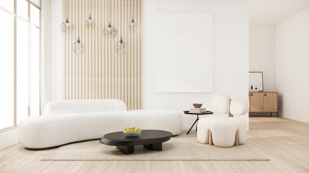 Sofá poltrona design minimalista estilo muji renderização em 3d