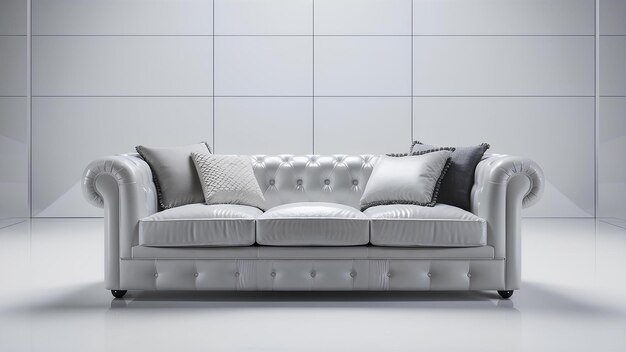 Foto sofa pristine chesterfield möbel modern innenraum weich elegant leer modisch bequem sofa mit kissen wohnung wohnzimmer mit weißem wandhintergrund