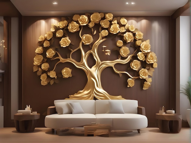 El sofá real de madera de flor de árbol dorado