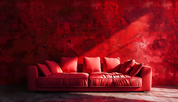 un sofá rojo con almohadas rojas y un sofá Rojo con una cubierta roja