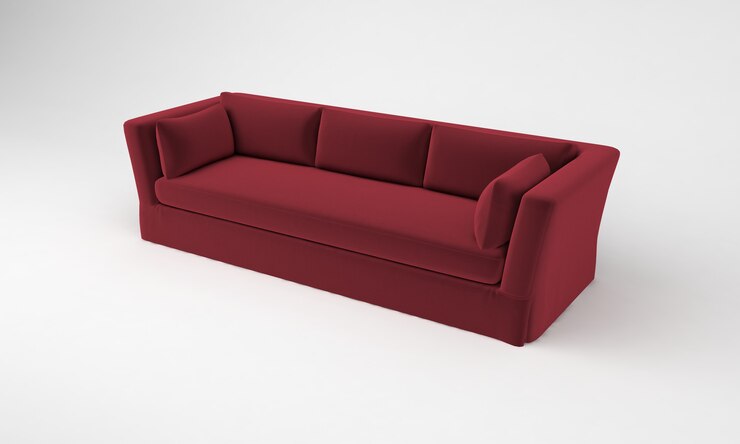 Foto sofá rojo con almohadas vista lateral muebles representación 3d
