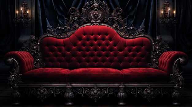 El sofá rojo en el cuarto oscuro