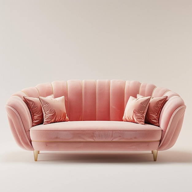 Un sofá rosa aislado sobre un fondo blanco