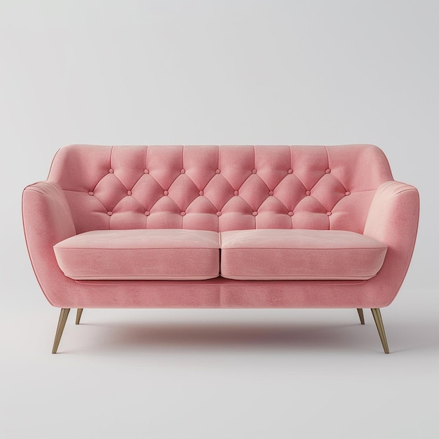 Un sofá rosa aislado sobre un fondo blanco