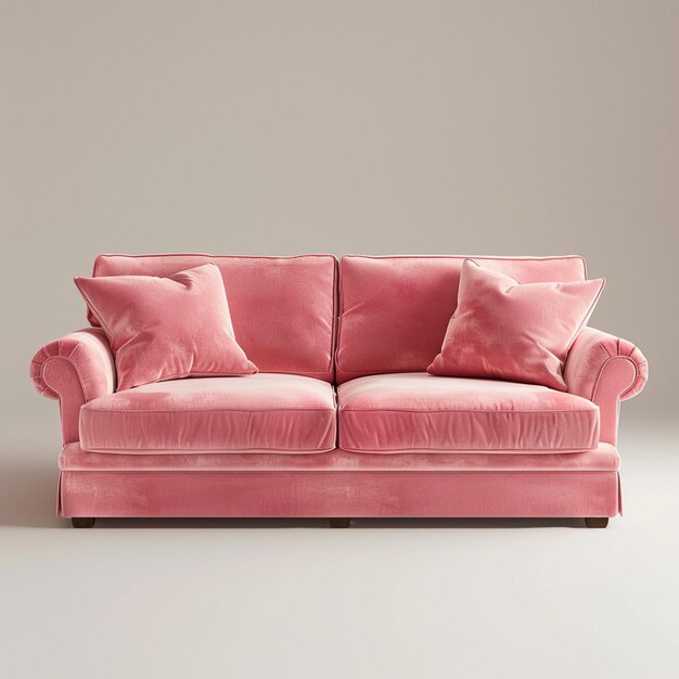 Un sofá rosa aislado sobre un fondo blanco