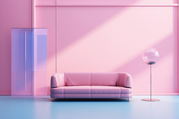 Sofá rosa en un interior moderno y minimalista