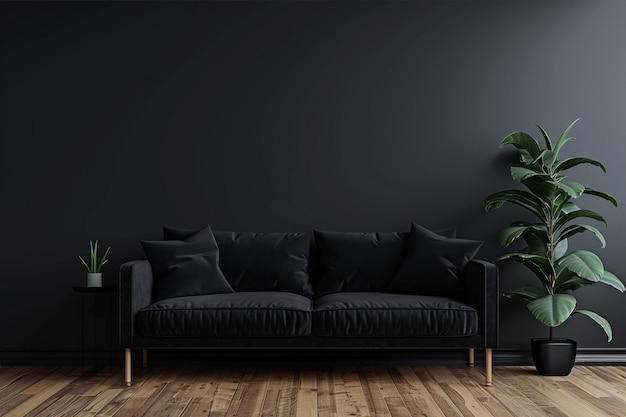 Sofa schwarz gegen dunkle Wand