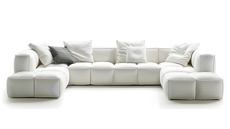 Foto sofá seccional moderno elegante y acogedor en la sala de estar con cojines y almohadas de peluche