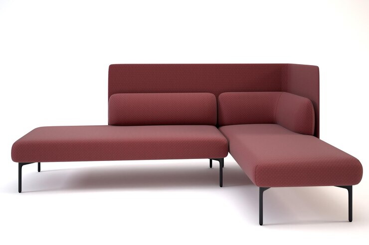 Foto sofa seccional roja piernas negras fondo blanco imagen de renderización 3d