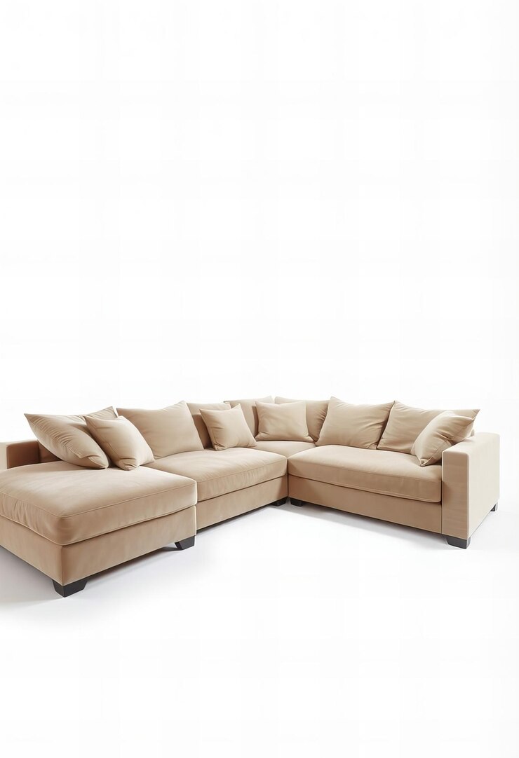 Sofa seccional de terciopelo beige