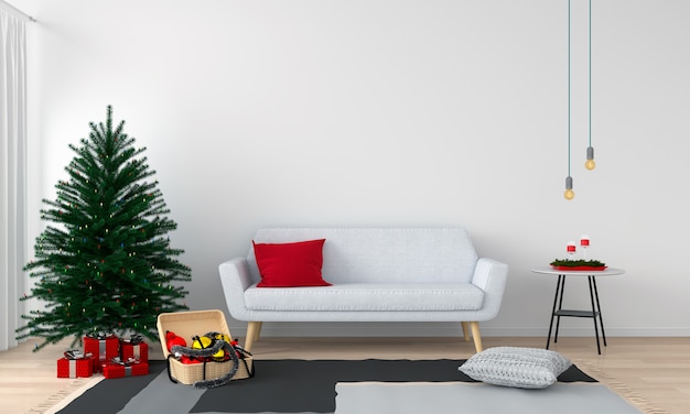 Sofa und Weihnachtsbaum im Wohnzimmer