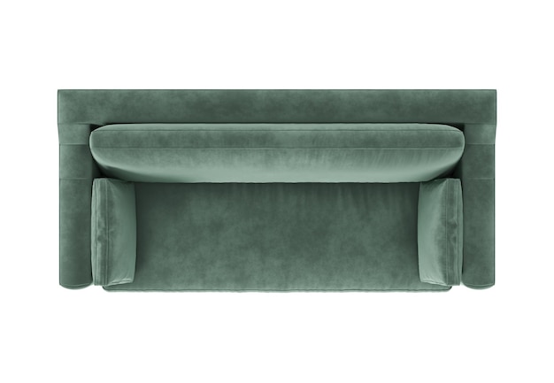 Sofá verde menta isolado no fundo branco Vista superior Mobiliário moderno Sofá bonito estilo contemporâneo renderização em 3D