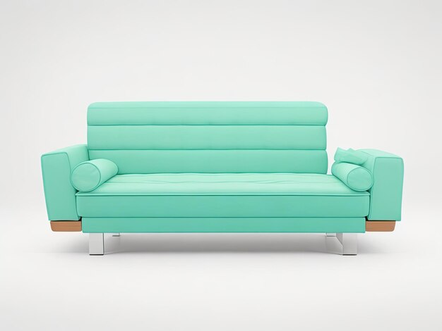 Sofá verde minimalista con fondo blanco IA generativa