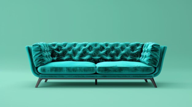 Sofa verde retrô isolado em fundo verde renderização 3D