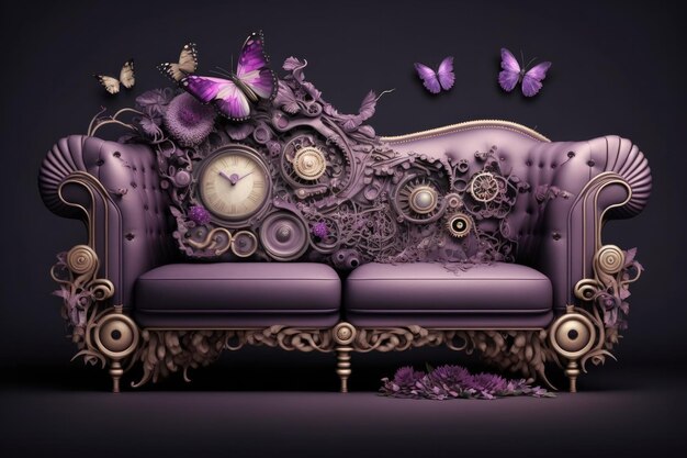 Sofa von Gears Flowers And Butterflies und Pinkviolet Generative AI