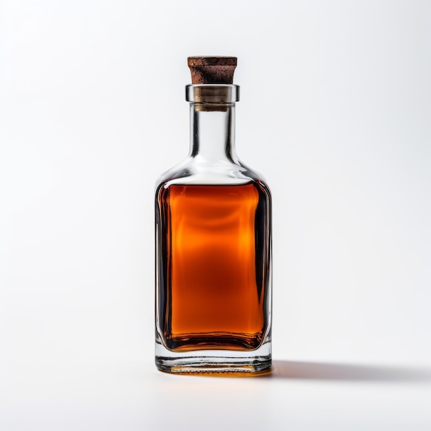 Foto sofisticación minimalista botella de whisky sobre un fondo blanco