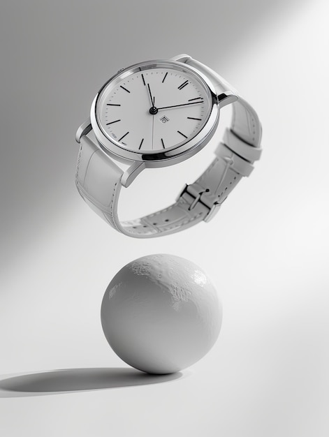 Sofisticado reloj de plata con correa blanca de cocodrilo